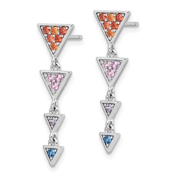 Sterling Silver Rhodium-plated Multicolor CZ Post Dangle Earrings — alternate view