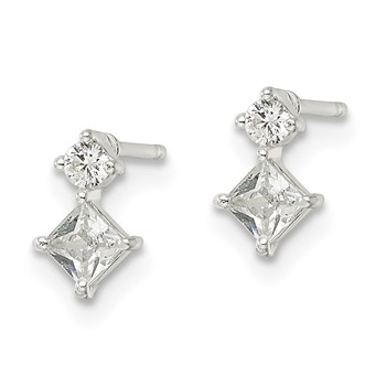 Sterling Silver Polished Two Square CZ Post Earrings — alternate view