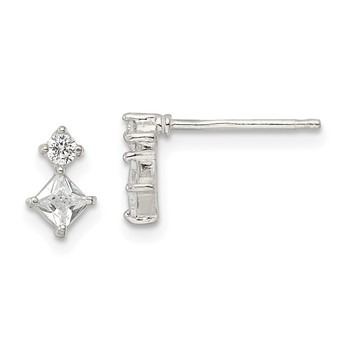 Sterling Silver Polished Two Square CZ Post Earrings