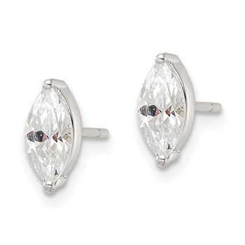 Sterling Silver Polished 9x4mm Marquise CZ Stud Earrings — alternate view