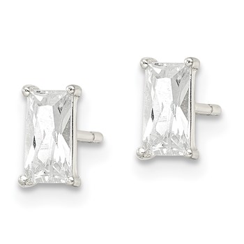 Sterling Silver Polished 6x3mm Emerald-shape CZ Stud Earrings — alternate view