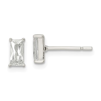 Sterling Silver Polished 6x3mm Emerald-shape CZ Stud Earrings