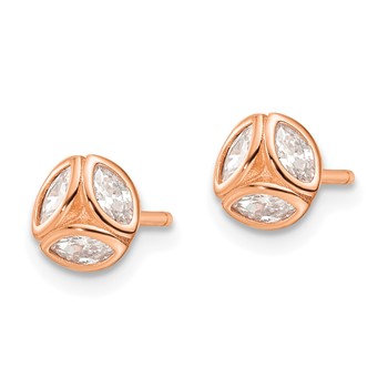 Sterling Silver Rose-tone Polished CZ Circle Post Earrings — alternate view