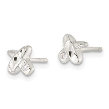 Sterling Silver Polished D/C X CZ Post Earrings — alternate view