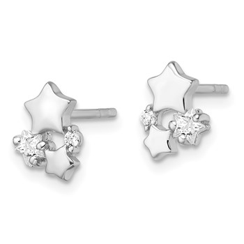 Sterling Silver Rhodium-plated Polished CZ Stars Post Earrings — alternate view