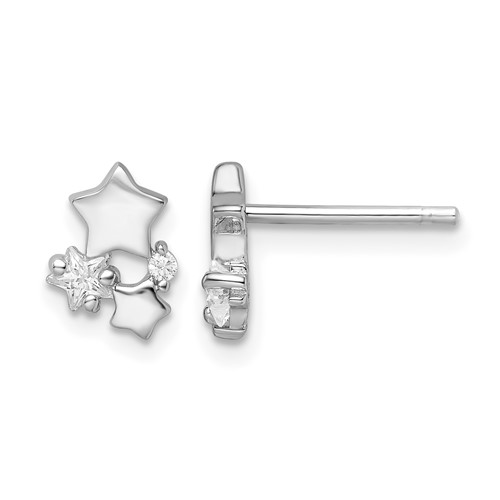 Sterling Silver Rhodium-plated Polished CZ Stars Post Earrings