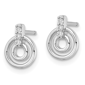 Sterling Silver Rhodium-plated Polished CZ Circles Post Earrings — alternate view