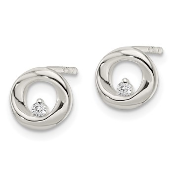 Sterling Silver Polished CZ Circle Post Earrings — alternate view