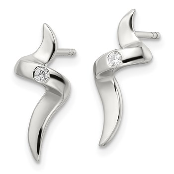 Sterling Silver CZ Ribbon Post Earrings — alternate view