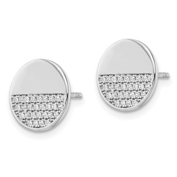 Sterling Silver Rhodium-plated Polished CZ Disc Post Earrings — alternate view