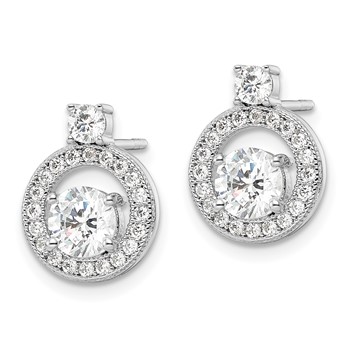 Sterling Silver Rhodium-plated Polished CZ Halo Circle Post Earrings — alternate view