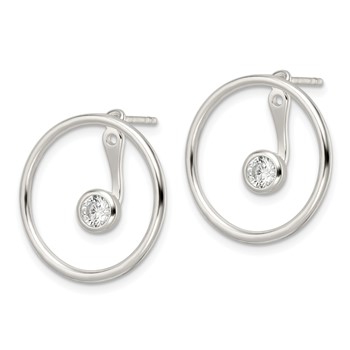 Sterling Silver Polished Slide On Dangle CZ Circle Earrings — alternate view