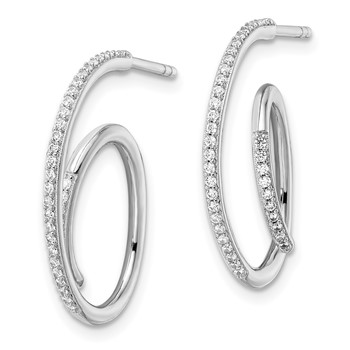 Sterling Silver Rhodium-plated CZ Fancy J Hoop Post Earrings — alternate view
