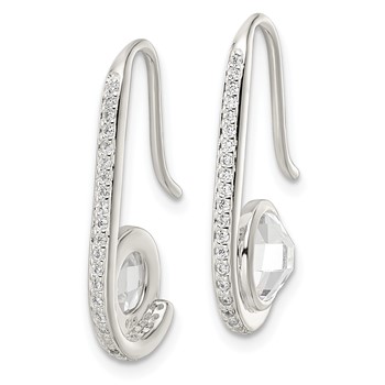 Sterling Silver Polished Checkerboard CZ Dangle Earrings — alternate view