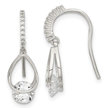 Sterling Silver Rhodium-plated Polished Fancy CZ Dangle Earrings