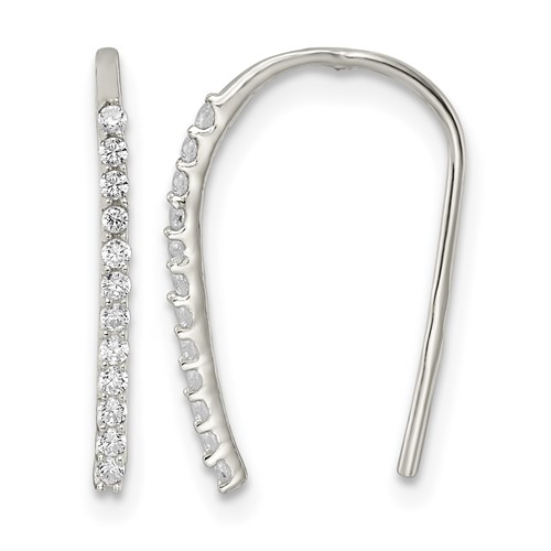 Sterling Silver Polished CZ Threader Earrings