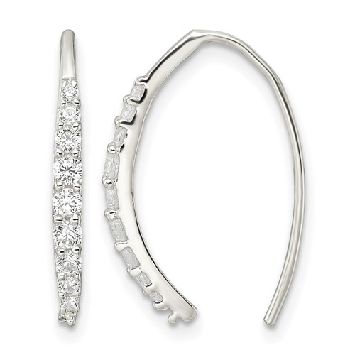 Sterling Silver Polished CZ Threader Earrings