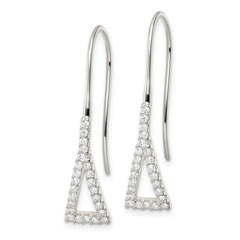 Sterling Silver Polished Triangle CZ Dangle Earrings — alternate view