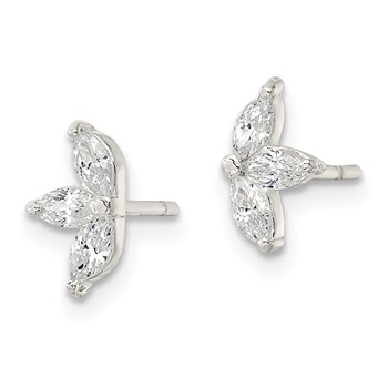 Sterling Silver Polished Marquise CZ Flower Post Earrings — alternate view