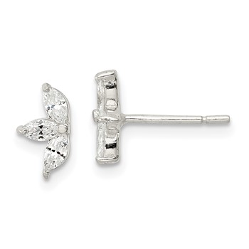 Sterling Silver Polished Marquise CZ Flower Post Earrings