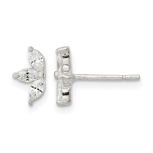 Sterling Silver Polished Marquise CZ Flower Post Earrings