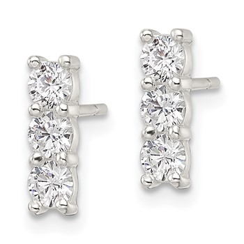 Sterling Silver Polished Three CZ Post Earrings — alternate view