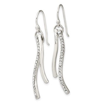 Sterling Silver Polished CZ Wavy Bar Dangle Shephard Hook Earrings — alternate view
