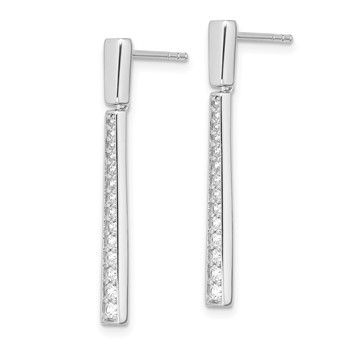Sterling Silver Rhodium-plated Polished CZ Tapered Post Dangle Earrings — alternate view