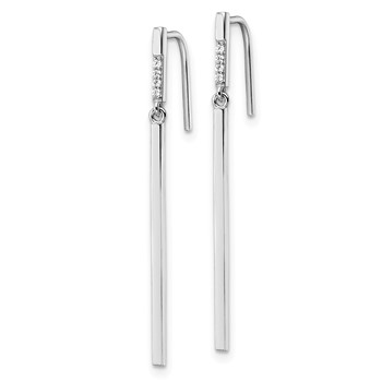 Sterling Silver Rhodium-plated Polished CZ Bar Dangle Earrings — alternate view