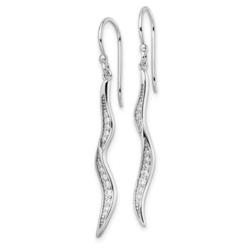 Sterling Silver Rhodium-plated Polished CZ Wavy Dangle Earrings — alternate view