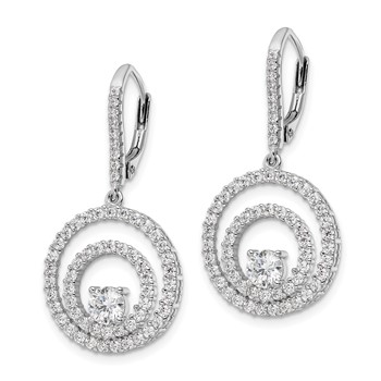 Sterling Silver Rhodium-plated Polished CZ Circles Leverback Earrings — alternate view