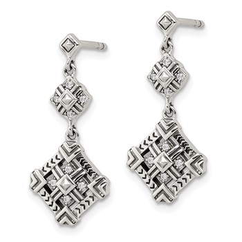 Sterling Silver Antiqued CZ Dangle Post Earrings — alternate view