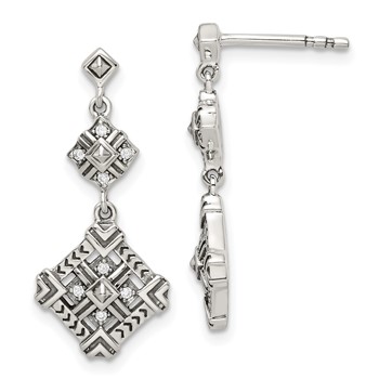Sterling Silver Antiqued CZ Dangle Post Earrings