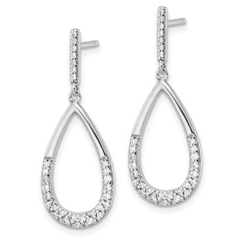 Sterling Silver Rhodium-plated Polished CZ Teardrop Dangle Post Earrings — alternate view
