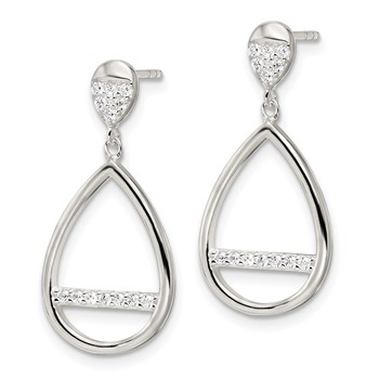 Sterling Silver Polished Teardrop Dangle CZ Post Earrings — alternate view