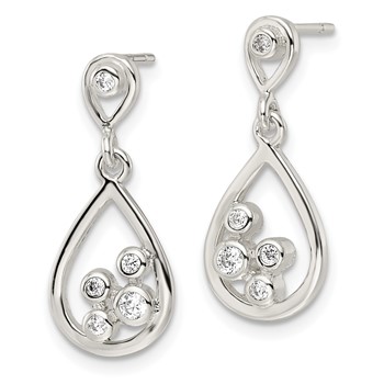 Sterling Silver Polished CZ Teardrop Dangle Post Earrings — alternate view