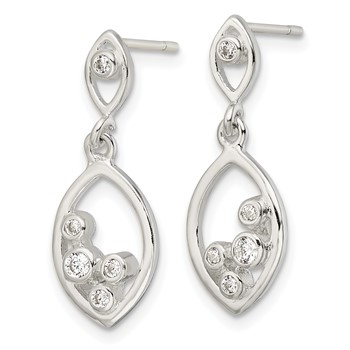 Sterling Silver Polished CZ Oval Dangle Post Earrings — alternate view