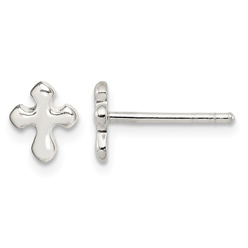 Sterling Silver Polished Cross Petite Post Earrings