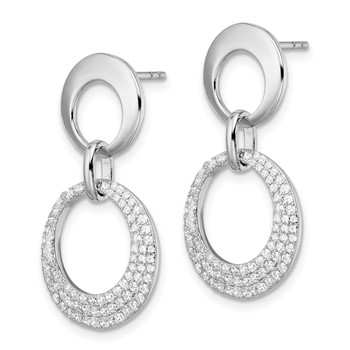 Sterling Silver Rhodium-plated Pave CZ Interlocking Circles Post Earrings — alternate view