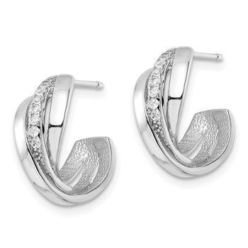 Sterling Silver Rhodium-plated Polished CZ Twisted Post Earrings — alternate view