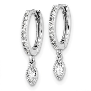 Sterling Silver Rhodium-plated Polished CZ Hinged Hoop Earrings — alternate view