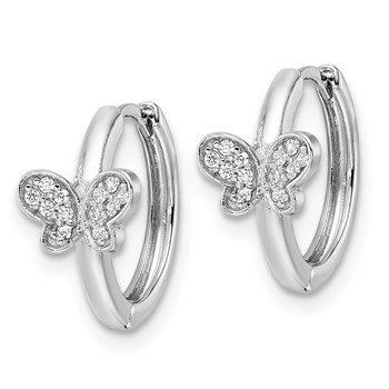 Sterling Silver Rhodium-plated Polished CZ Hinged Hoop Butterfly Earrings — alternate view