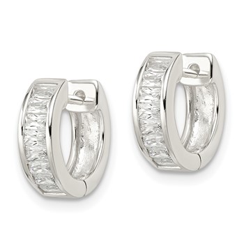 Sterling Silver Polished Baguette CZ Hinged Hoop Earrings — alternate view