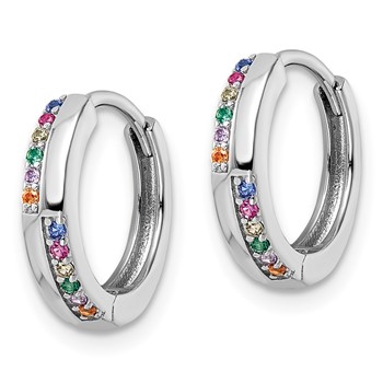 Sterling Silver Rhodium-plated Multicolor CZ Hinged Hoop Earrings — alternate view