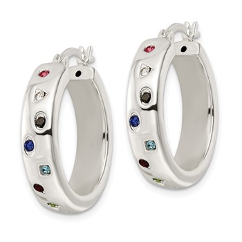 Sterling Silver Polished Multi-color CZ Circle Hoop Earrings — alternate view