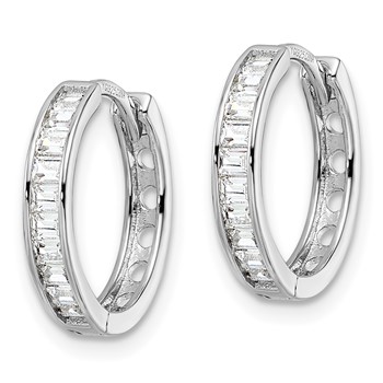 Sterling Silver Polished Rhodium-plated CZ Hinged Hoop Earrings — alternate view