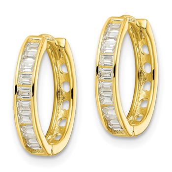 Sterling Silver Polished Gold-tone CZ Hinged Hoop Earrings — alternate view