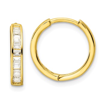 Sterling Silver Polished Gold-tone CZ Hinged Hoop Earrings