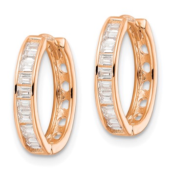Sterling Silver Polished Rose-tone CZ Hinged Hoop Earrings — alternate view