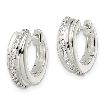 Sterling Silver Polished CZ Hinged Hoop Earrings — alternate view